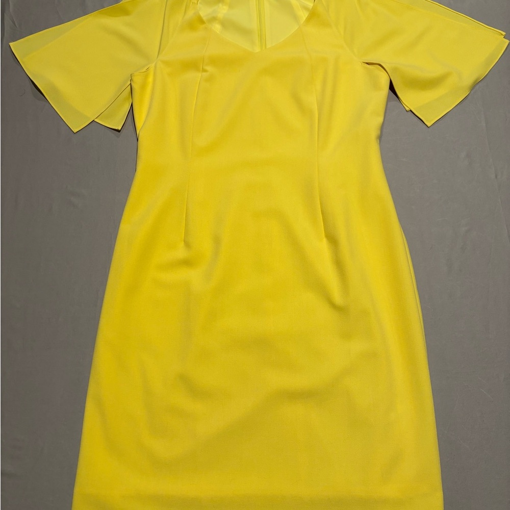 Vibrant ‎ Alex Marie Yellow Flutter Sleeve Sheath Dress Size 10